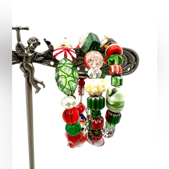 Christmas Beaded Bracelet Wrap Coil Memory Wire Lamp Work Glass Beads Handmade - Picture 6 of 11